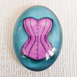 Victorian French Corset Lingerie Pink Blue Glass Oval Cabochon 40x30mm 6003